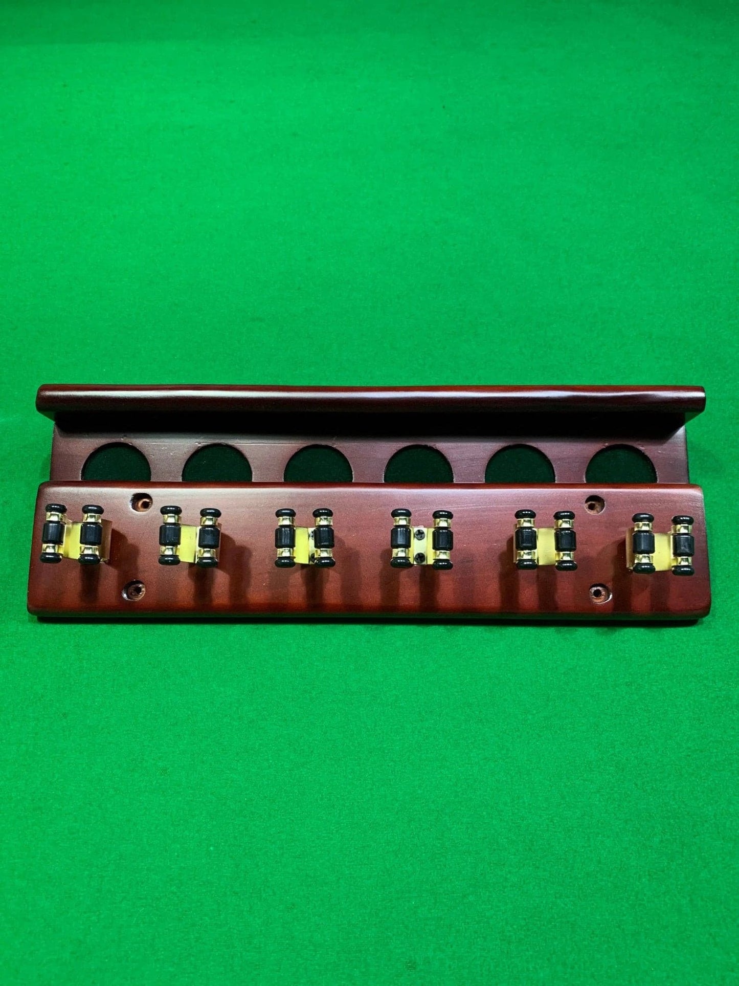Deluxe 6 Clip Cue Rack ( Brass Cue Clips) - Q-Masters
