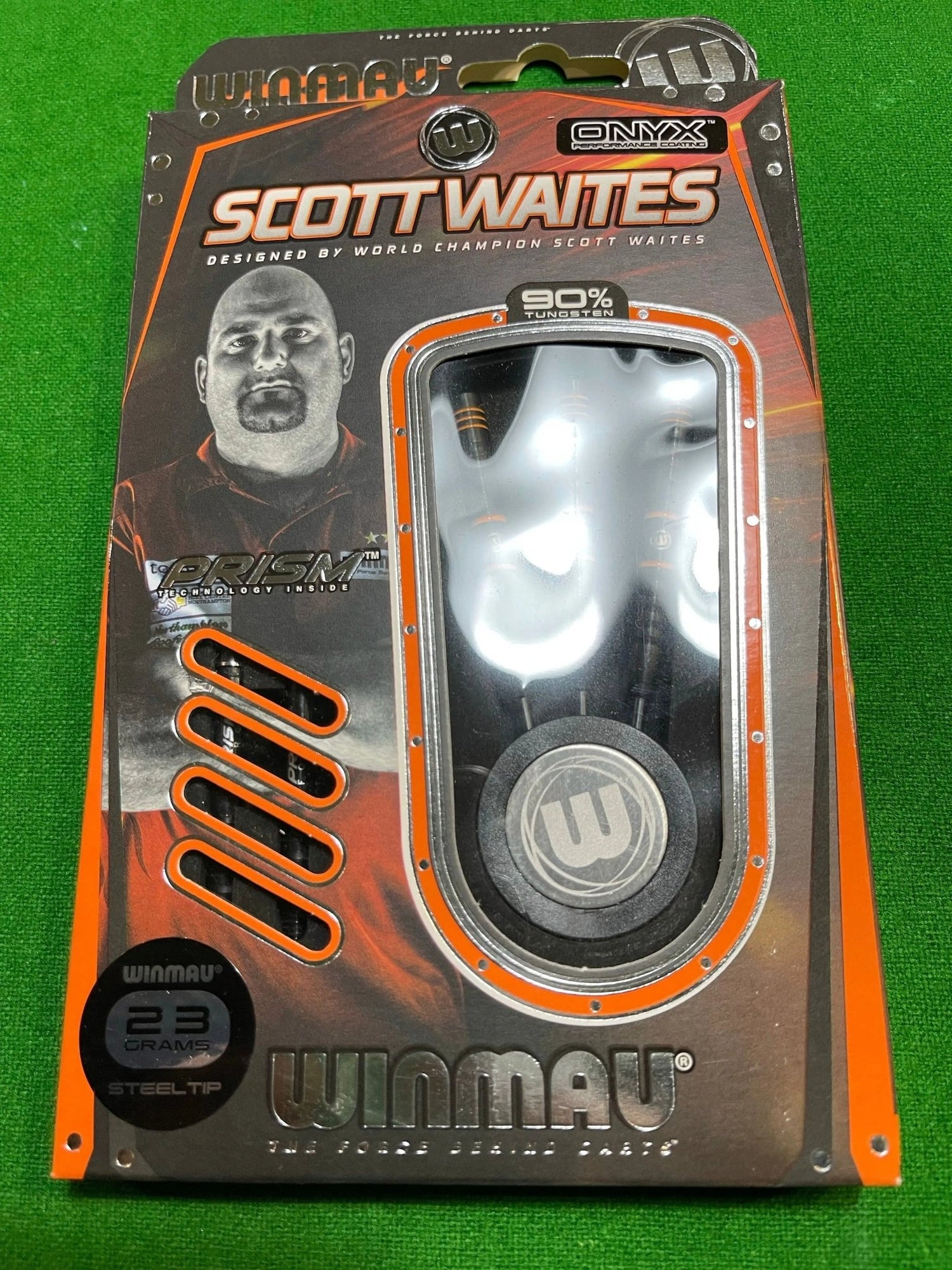 SCOTT WAITES Winmau 90% Tungsten - 23g ONYX Grip Darts Set - Q-Masters