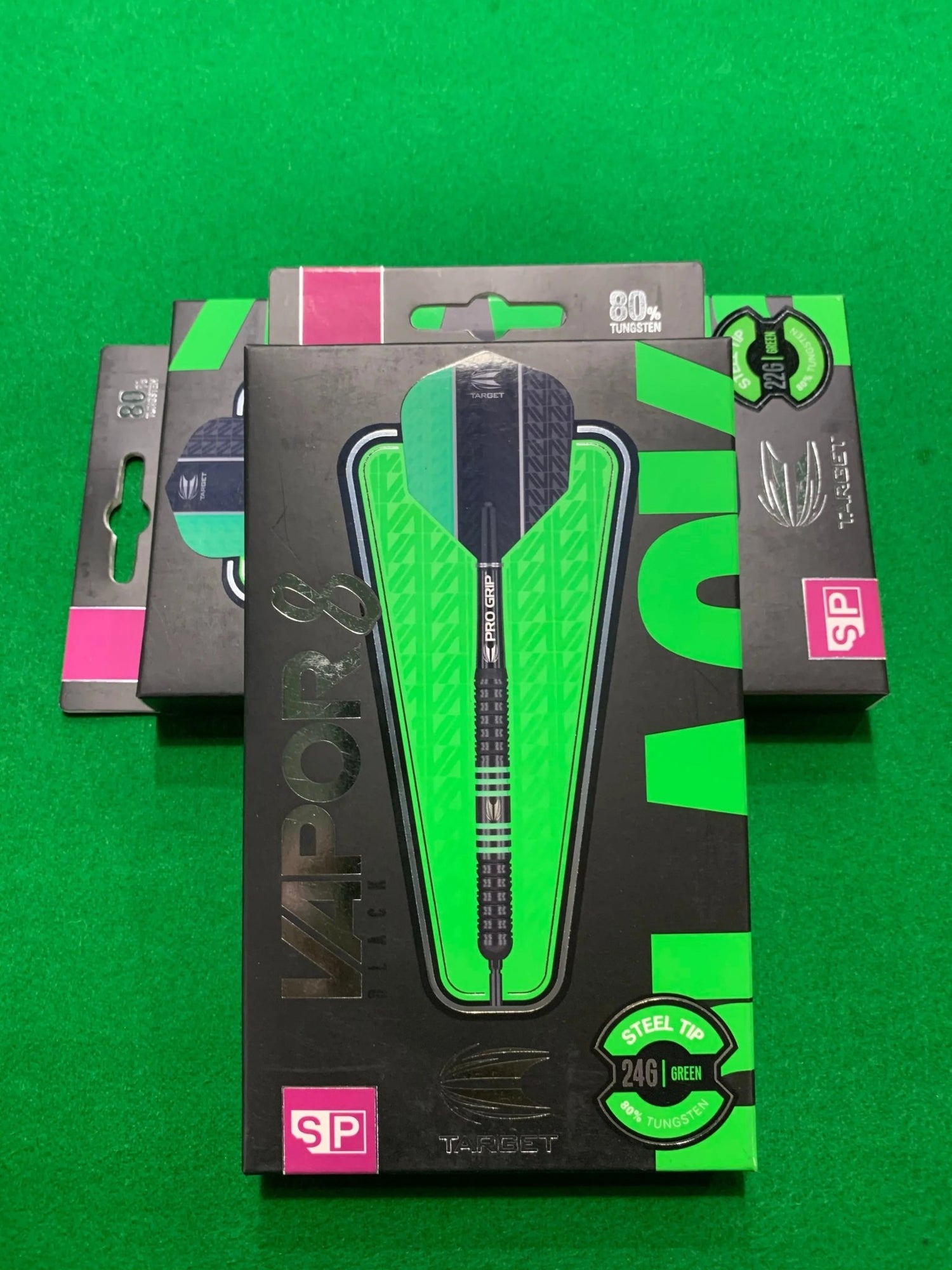 Target Darts Vapor 8 Black Green 80% Tungsten Steel Tip Darts With Swiss Points